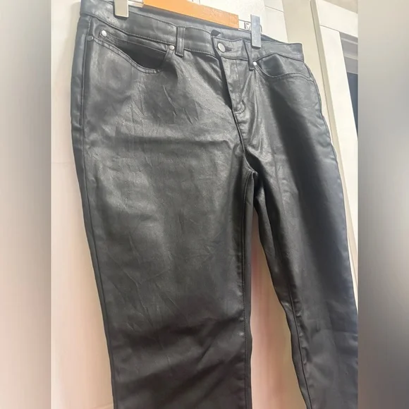 Eileen Fisher Black Waxed Organic Cotton Skinny Jeans Pants - Picture 3 of 7